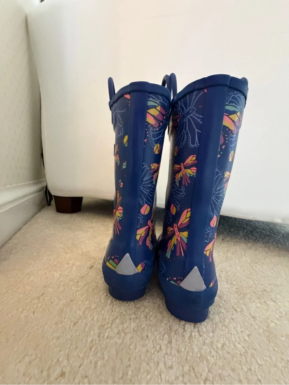 L.L. Bean Kids' Navy Floral Butterfly Rain Boots